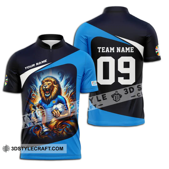 Unisex Shirt - Custom Name And Number Euro 2024 Shirt National Team, Lion Holding Cup And Ball Scotland style option 3