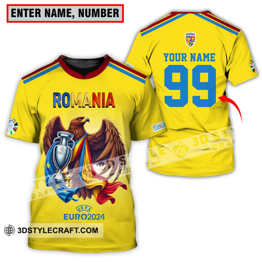 Unisex Shirt - Custom Name And Number Shirt, Euro 2024 Romania Gold Cup style option 1