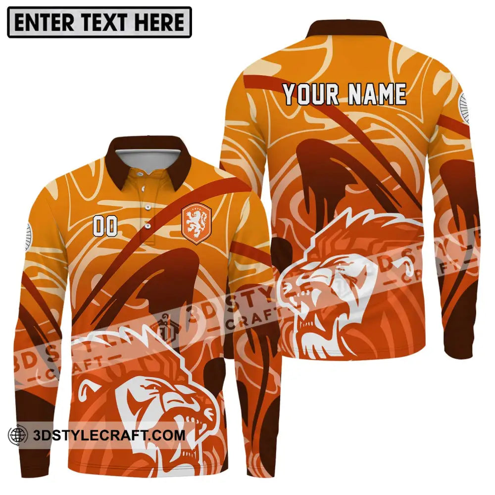 Unisex Shirt - Custom Name And Number Euro 2024 The Royal Dutch Netherlands Lion Long Sleeve Polo /