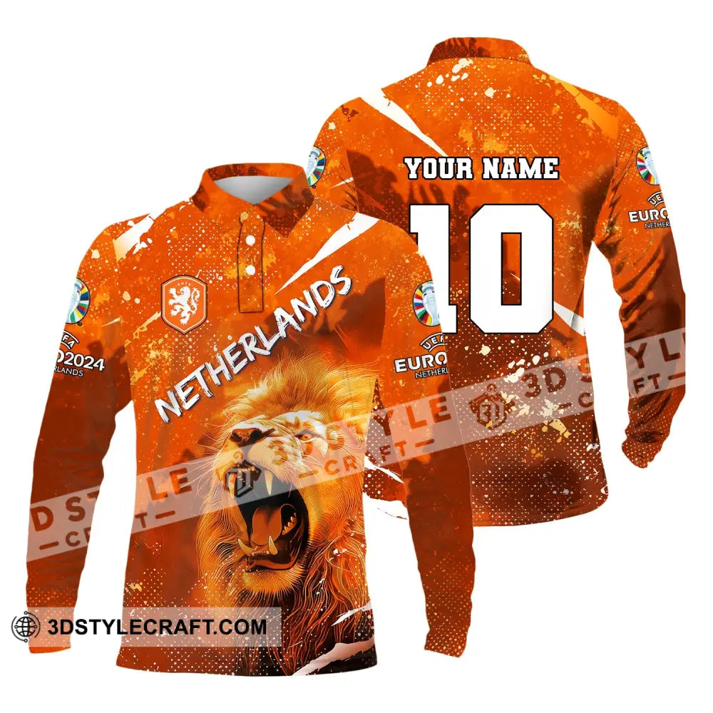 Unisex Shirt Custom Name And Number Football T-Shirt Euro 2024 Netherlands Polo Long Sleeve / S