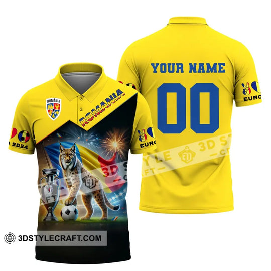 Unisex Shirt, Custom Name and Number Football T-Shirt, Euro 2024 Shirt, Romania Football Polo Long Sleeve Shirt style option 4