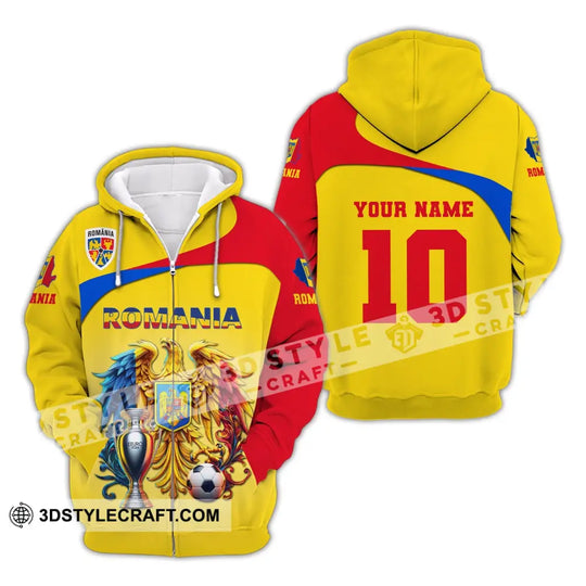 Unisex Shirt, Custom Name and Number Football T-Shirt, Euro 2024 Shirt, Romania Football Polo Long Sleeve Shirt style option 3