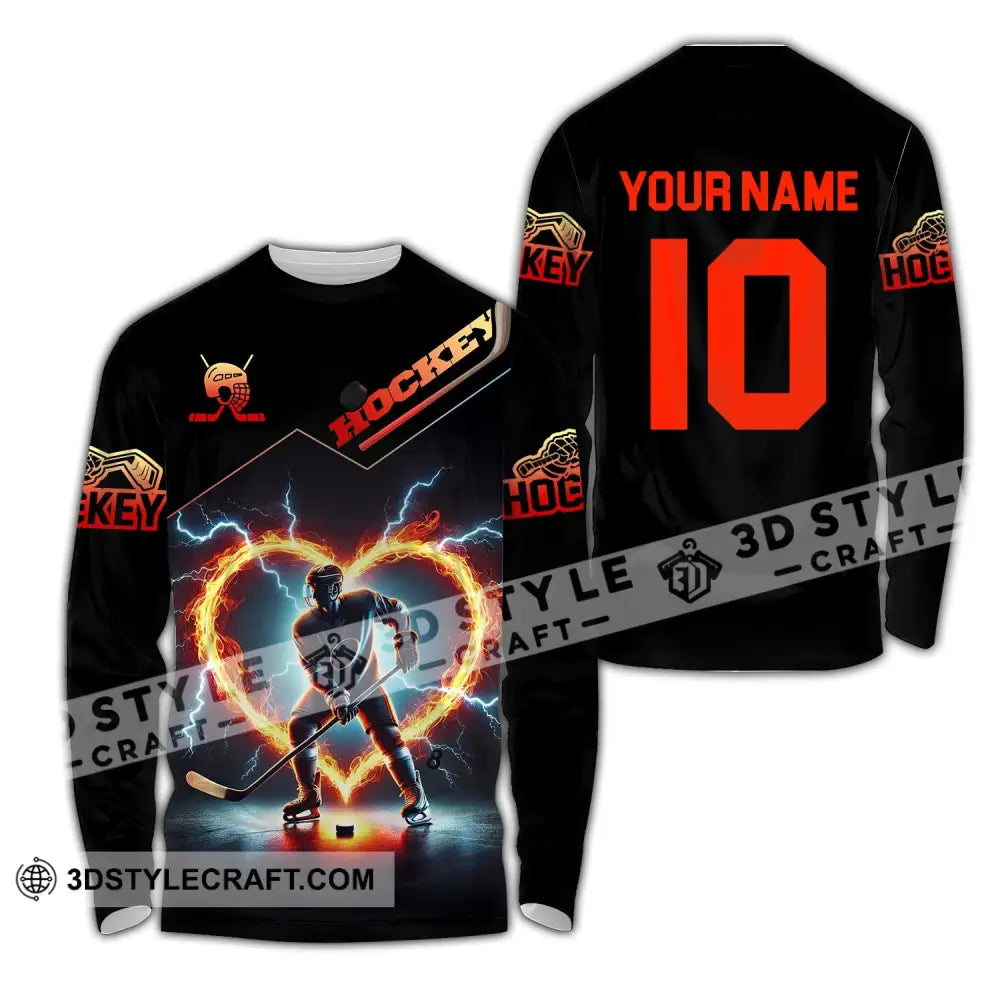 Unisex Shirt - Custom Name And Number Hockey Long Sleeve / S T-Shirt