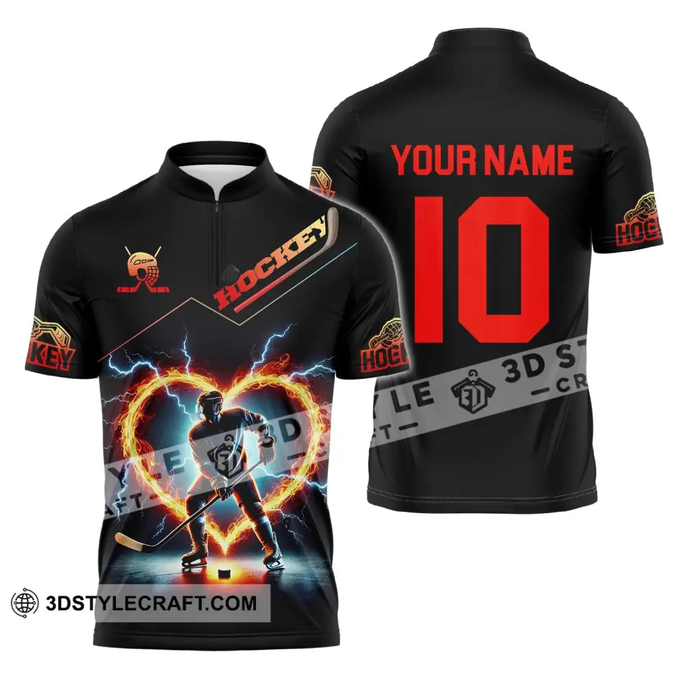 Unisex Shirt - Custom Name And Number Hockey Zipper Polo / S T-Shirt