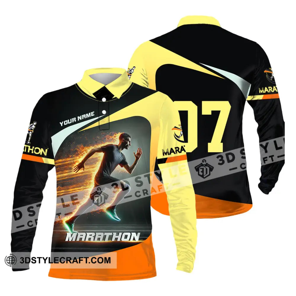 Unisex Shirt Custom Name And Number Marathon Lover Gift Long Sleeve Polo / S T-Shirt