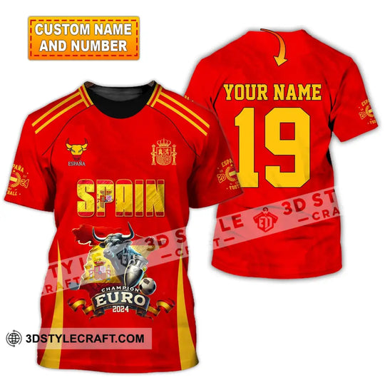 Unisex Shirt, Custom Name and Number Spain Football Polo Shirt, Euro 2024 Spain Football Hoodie Long Sleeve Shirt style option 1