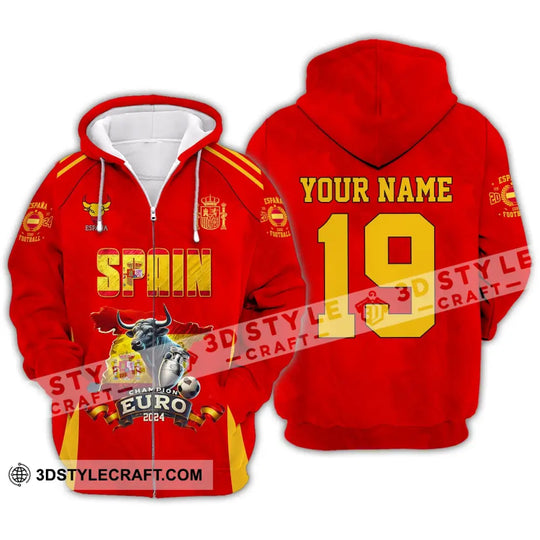 Unisex Shirt, Custom Name and Number Spain Football Polo Shirt, Euro 2024 Spain Football Hoodie Long Sleeve Shirt style option 3