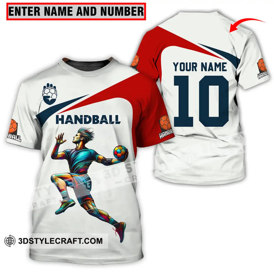 Unisex Shirt - Custom Name And Number Sport Shirt, Handball White Red Classic style option 1