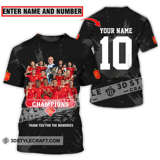 Unisex Shirt - Custom Name And Number Sport Shirt, Spain Euro 2024 Champion Signature style option 1