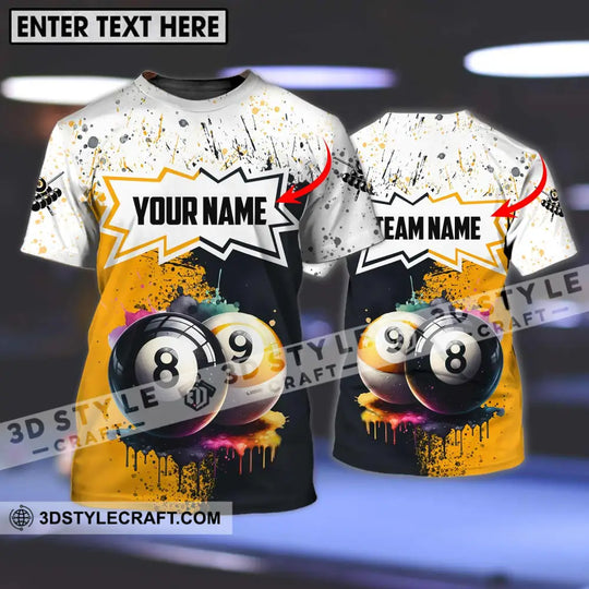 Unisex Shirt - Custom Name And Team Name Billiard Shirt, Gold Black And White Billiard Shirt style option 1