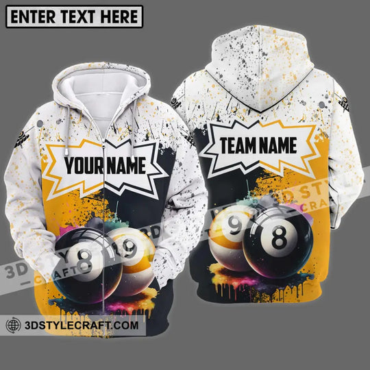 Unisex Shirt - Custom Name And Team Name Billiard Shirt, Gold Black And White Billiard Shirt style option 2