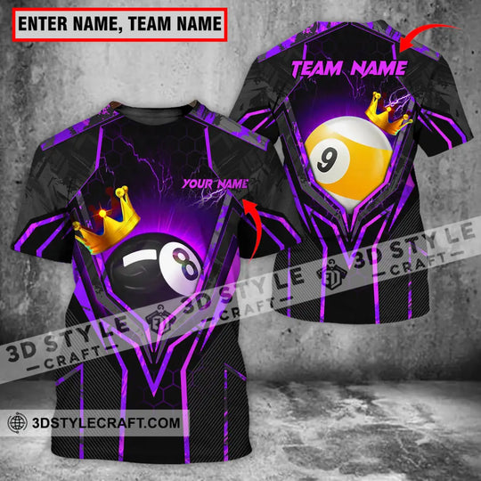 Unisex Shirt - Custom Name And Team Name Billiard Shirt Purple Line And Crown style option 1