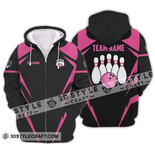 Unisex Shirt - Custom Name And Team Name Shirt, Black Pink Bowling Shirt style option 2