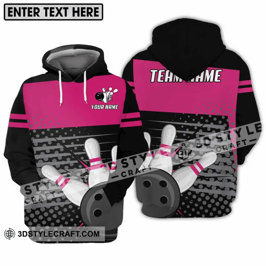 Unisex Shirt - Custom Name And Team Name Shirt, Black Pink Shirt With Bowling Pins style option 3