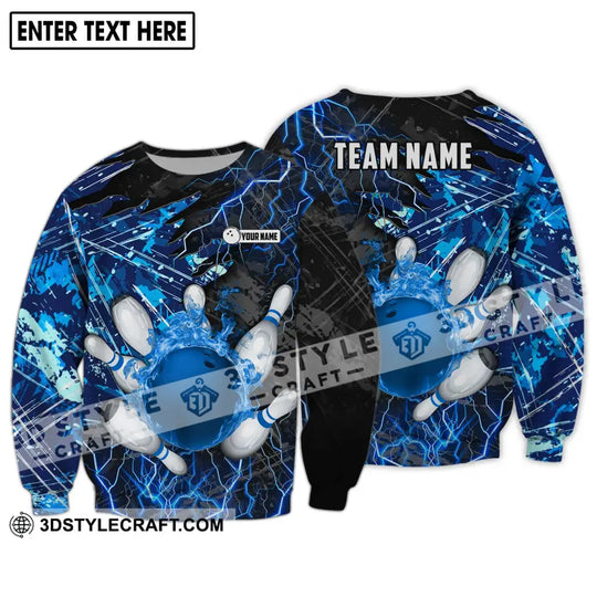 Unisex Shirt - Custom Name And Team Name Shirt, Blue Lightning Bowling Shirt style option 4