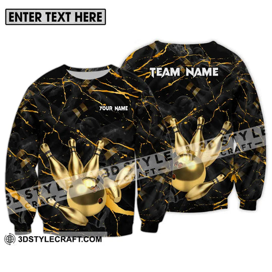 Unisex Shirt - Custom Name And Team Name Bowling Shirt, Golden Pins And Ball style option 4
