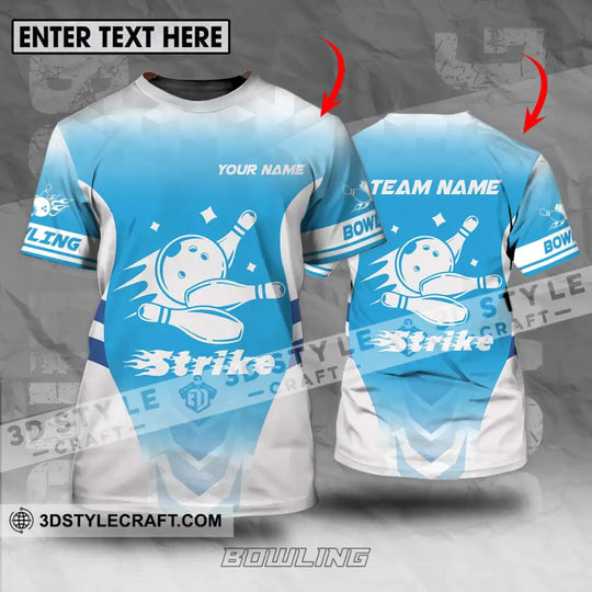 Unisex Shirt - Custom Name And Team Name Bowling Shirt, Light Blue Strike style option 1