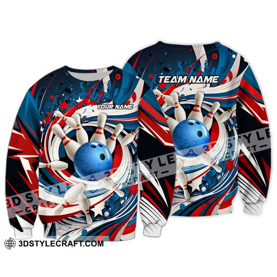 Unisex Shirt - Custom Name And Team Name Bowling Lover Shirt, Blue Bowling Ball And Pins style option 4