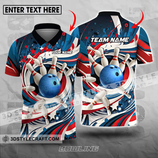 Unisex Shirt - Custom Name And Team Name Bowling Lover Shirt, Blue Bowling Ball And Pins style option 1