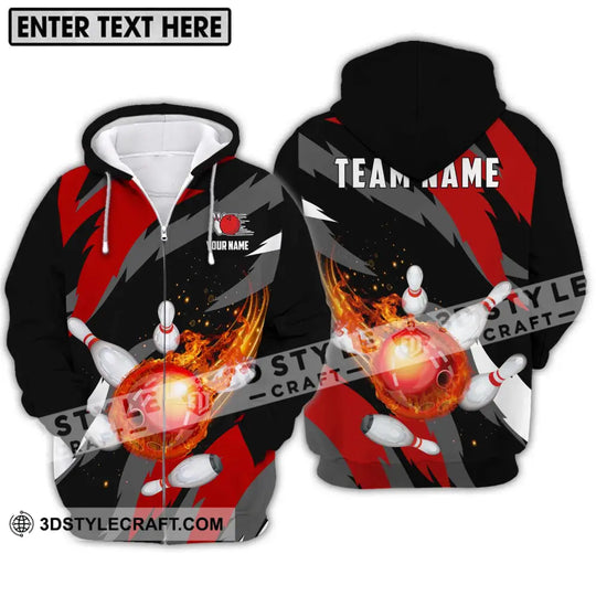 Unisex Shirt - Custom Name And Team Name Bowling Lover Shirt, Fire Bowling Ball style option 2