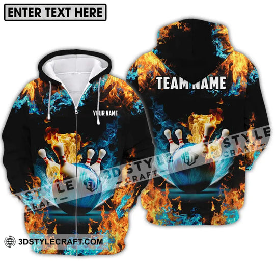 Unisex Shirt - Custom Name And Team Name Bowling Lover Shirt, Fire And Water style option 2