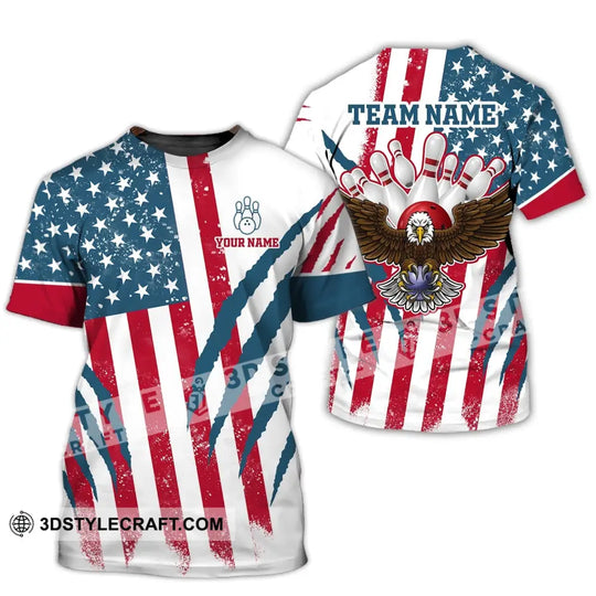 Unisex Shirt, Custom Name and Team Name Bowling Polo Shirt, America Flag Bowling T-Shirt, Bowling Hoodie Long Sleeve Shirt style option 3