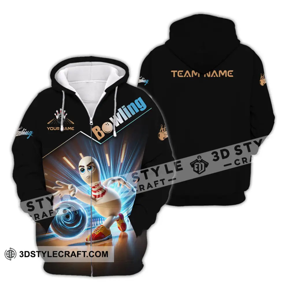 Unisex Shirt Custom Name And Team Bowling Polo Long Sleeve Zipper Hoodie / S T-Shirt