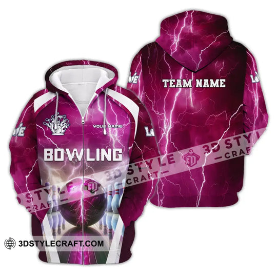 Unisex Shirt, Custom Name and Team Name Bowling Zip Polo Shirt, Shirt for Bowling Player, Bowling T-shirt style option 3