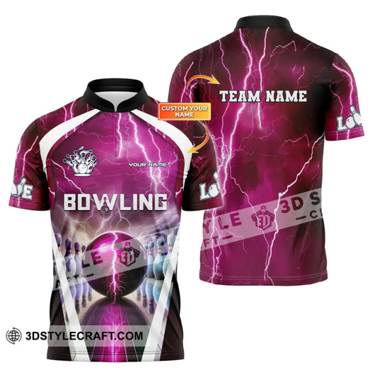 Unisex Shirt, Custom Name and Team Name Bowling Zip Polo Shirt, Shirt for Bowling Player, Bowling T-shirt style option 1