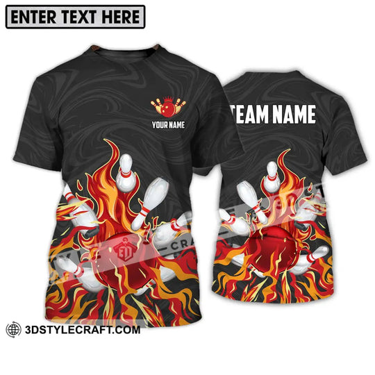 Unisex Shirt - Custom Name And Team Name Shirt, Fire Bowling Ball And Pins style option 4