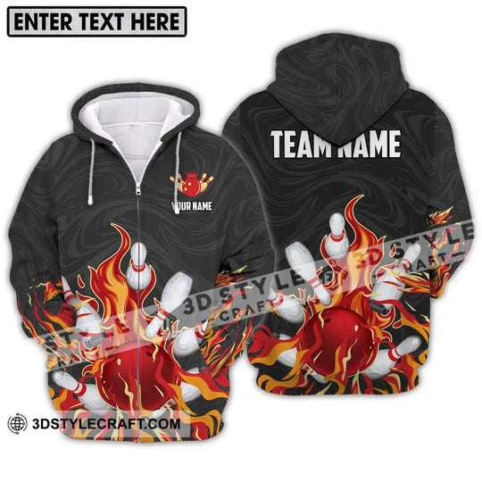 Unisex Shirt - Custom Name And Team Name Shirt, Fire Bowling Ball And Pins style option 1