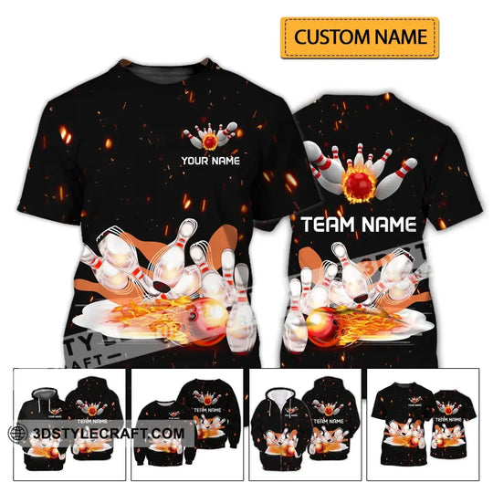 Unisex Shirt - Custom Name And Team Name Shirt - Fire Light Bowling Balls style option 2