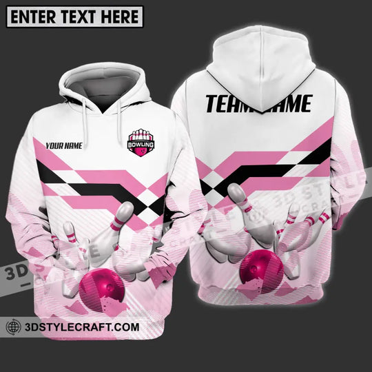 Unisex Shirt - Custom Name And Team Name Shirt, Pink Bowling Ball And Pins style option 3