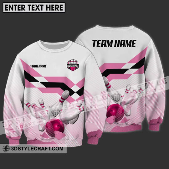 Unisex Shirt - Custom Name And Team Name Shirt, Pink Bowling Ball And Pins style option 4