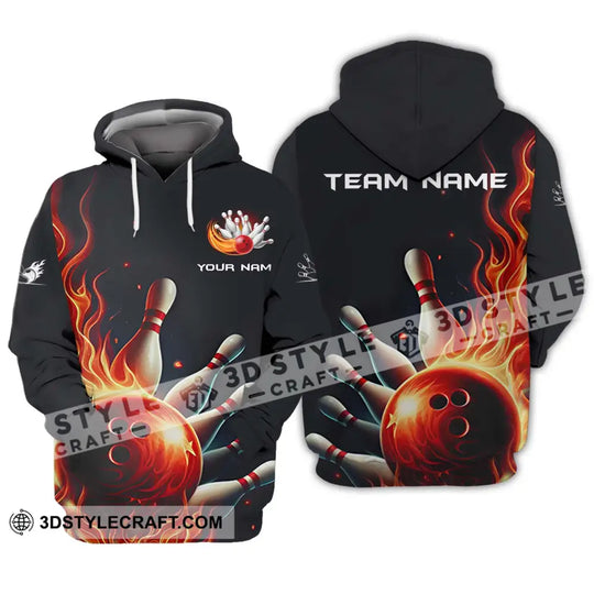 Unisex Shirt - Custom Name And Team Name Shirt, Red Fire Bowling Ball And Pins style option 3