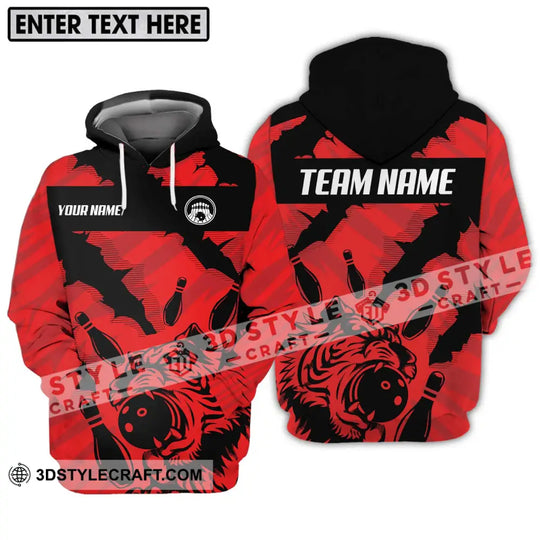Unisex Shirt - Custom Name And Team Name Shirt, Red Tiger Bowling Ball And Pins style option 3