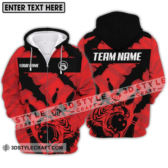 Unisex Shirt - Custom Name And Team Name Shirt, Red Tiger Bowling Ball And Pins style option 2