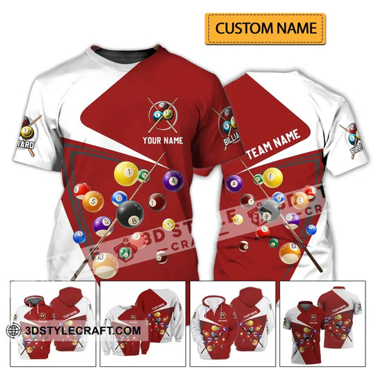 Unisex Shirt - Custom Name And Team Name Shirt - Red And White Shirt For Billiard Lover style option 2