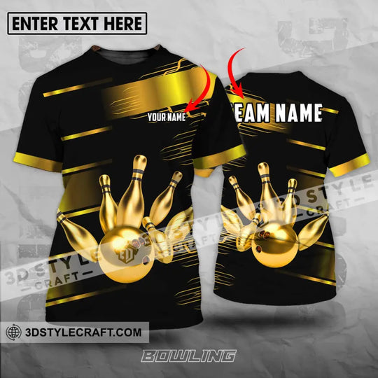 Unisex Shirt - Custom Name And Team Name Sport Shirt, Gold Bowling Ball And Pins style option 1