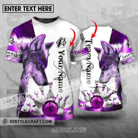 Unisex Shirt - Custom Name And Team Name Sport Shirt, Purple Wolf Bowling style option 1