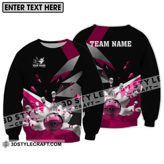 Unisex Shirt - Custom Name And Team Name Shirt, White Bowling Pins Pink Shirt style option 4