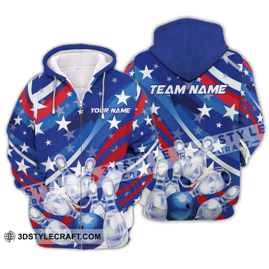 Unisex Shirt - Custom Name And Team Name Shirt, White Stars Bowling Flag Shirt style option 2