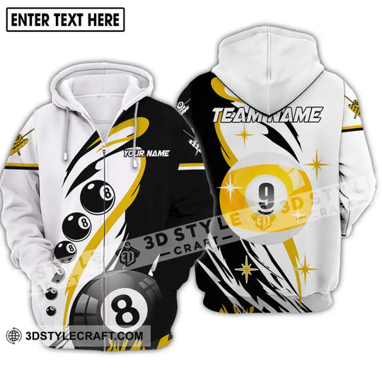 Unisex Shirt - Custom Name And Team Name Shirt, Yellow Black And White Billiard Shirt style option 2