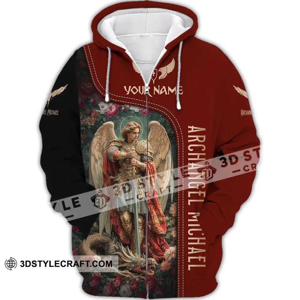 Unisex Shirt Custom Name Archangel Michael God Jesus Christian Gift Zipper Hoodie / S T-Shirt