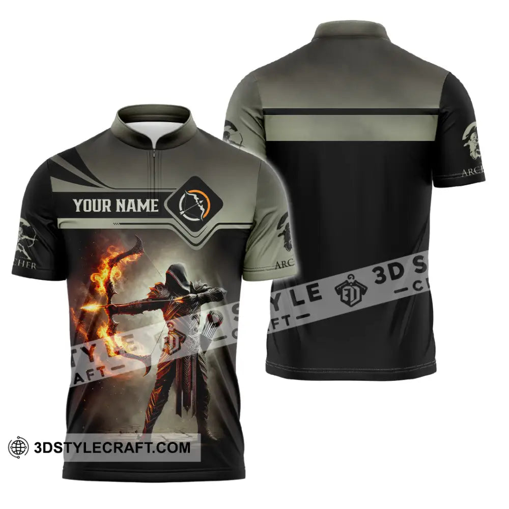 Unisex Shirt Custom Name Archery Polo Long Sleeve Gift Zipper / S T-Shirt