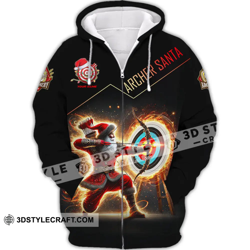 Unisex Shirt Custom Name Archery Santa Lover Christmas Gift Zipper Hoodie / S T-Shirt