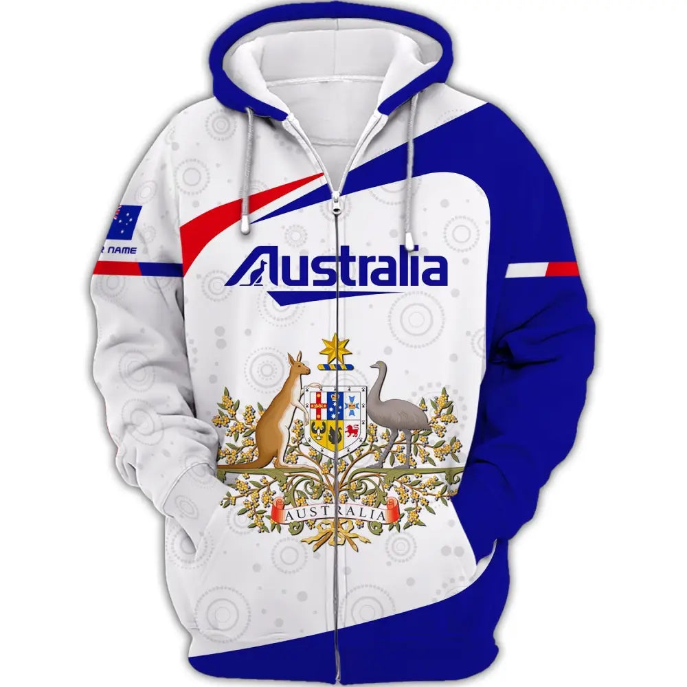 Unisex Shirt Custom Name Australia Hoodie Commonwealth Of T-Shirt Zipper / S