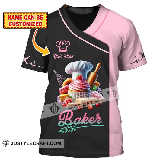Unisex Shirt, Custom Name Baker Shirt, T-Shirt for Bakery Shop, Bakery Uniform, Gift for Baking Lover style option 1
