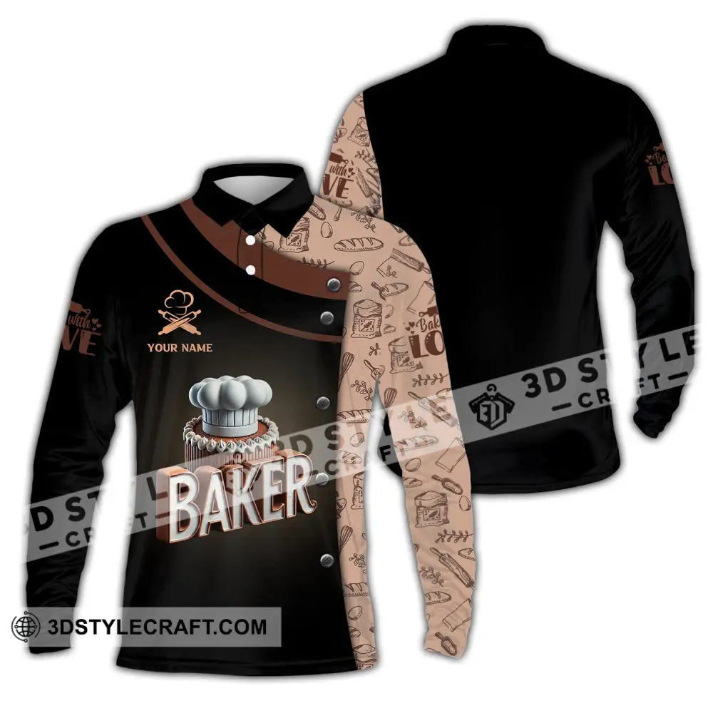 Unisex Shirt Custom Name Bakery Chef Shop T-Shirt Bakers Gift Long Sleeve Polo / S T-Shirt