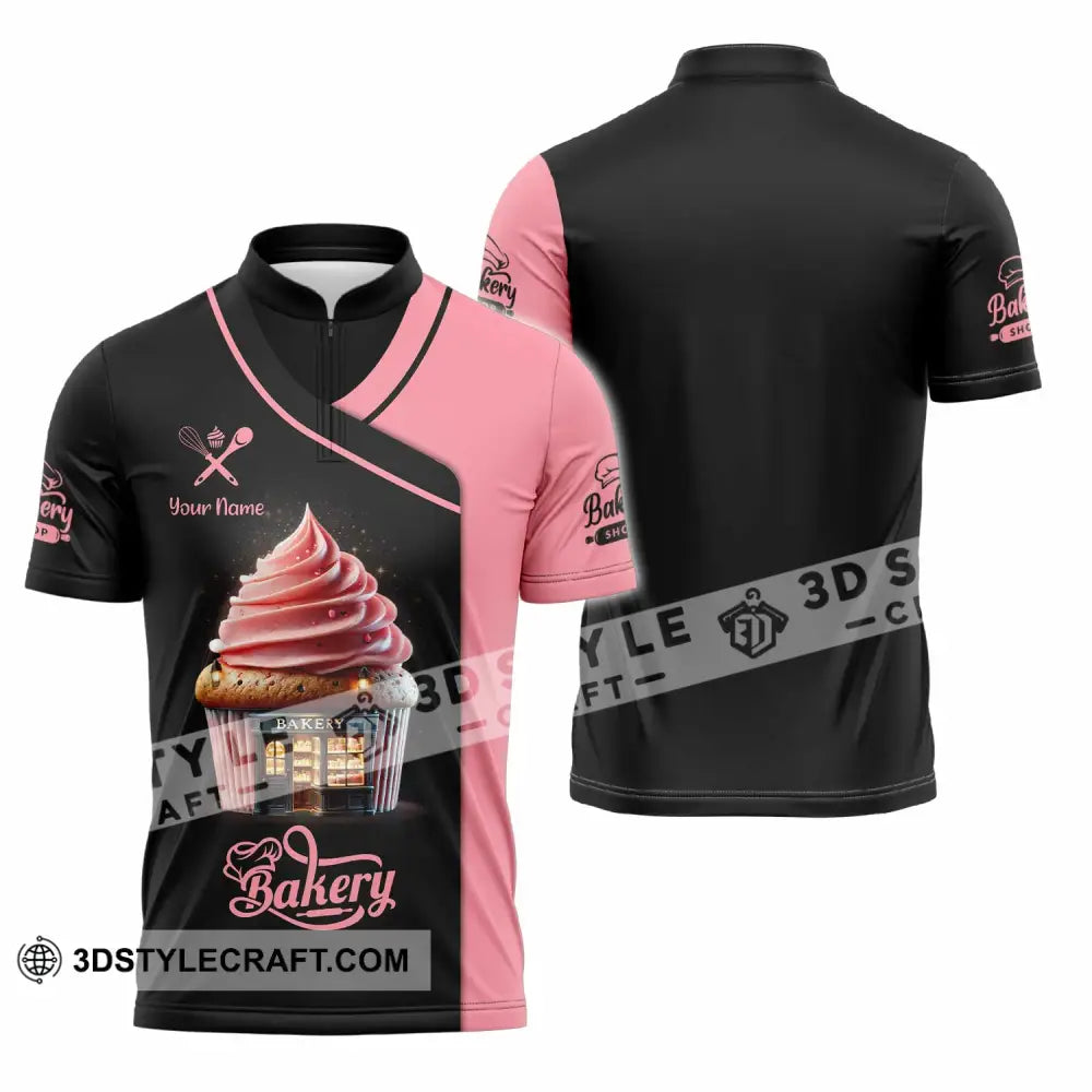 Unisex Shirt Custom Name Bakery Chef Shop T-Shirt Bakers Gift Zipper Polo / S T-Shirt